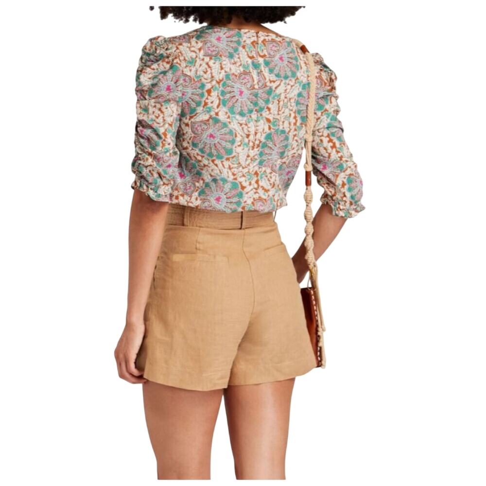 Veronica Beard Henrieta Floral Top Silk Stretch Sz 12 Half Sleeve V Neck Preppy - Picture 4 of 15